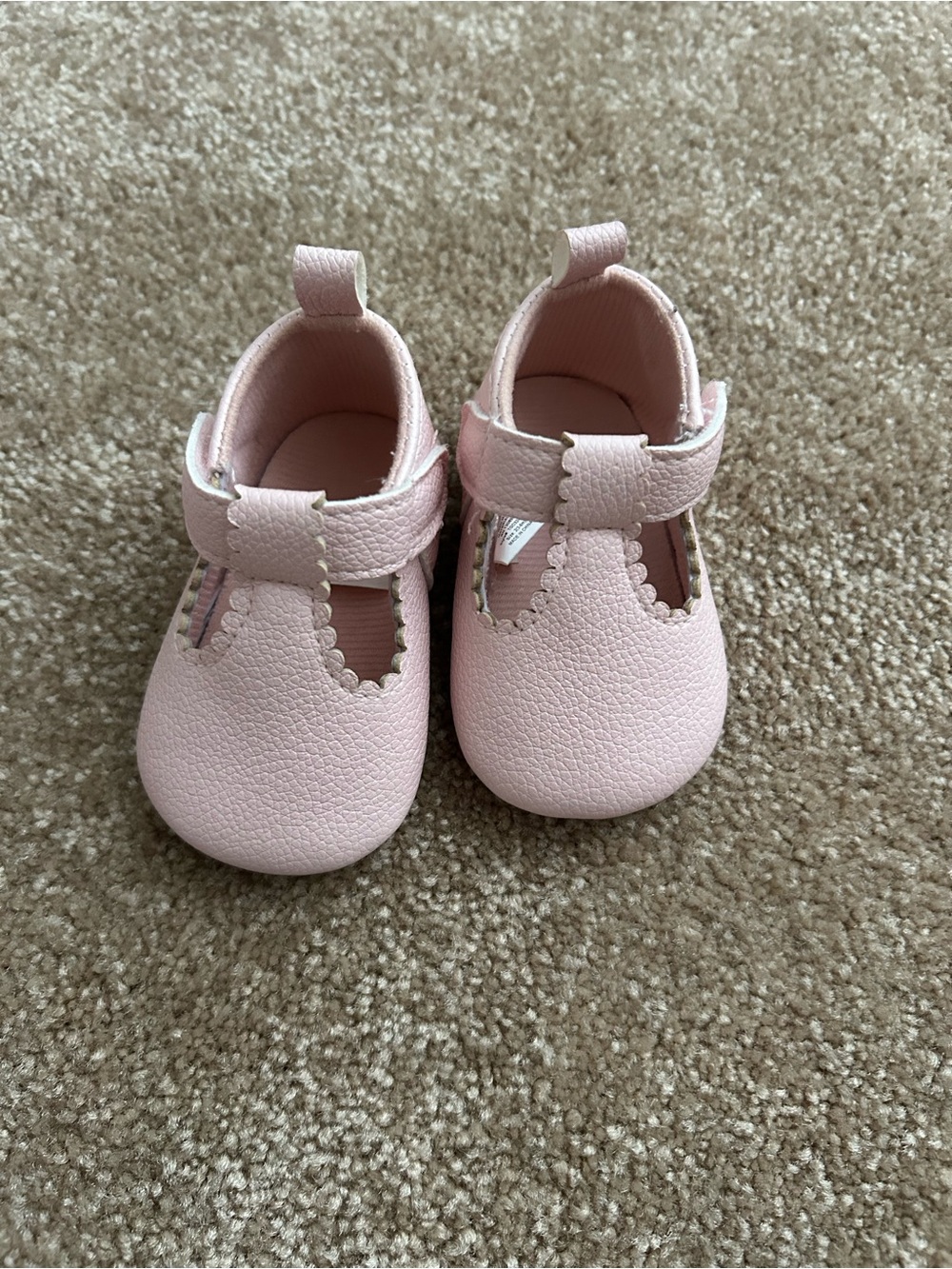 First Steps Pink Baby Mary Jane Shoes with Scalloped Trim